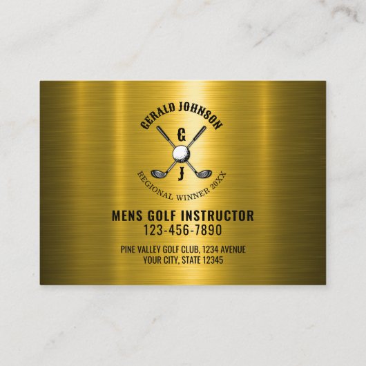 Goud Elegant Custom Golf Monogram Ontwerp Visitekaartje (Achterkant)