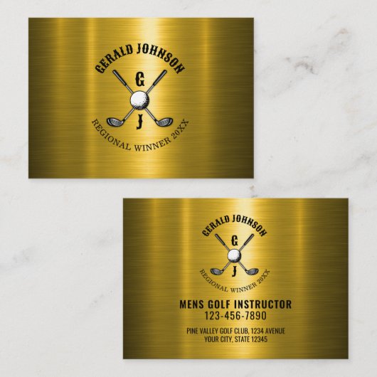 Goud Elegant Custom Golf Monogram Ontwerp Visitekaartje (Voorkant / Achterkant)