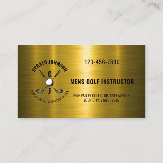 Goud Elegant Custom Golf Monogram Ontwerp Visitekaartje (Achterkant)