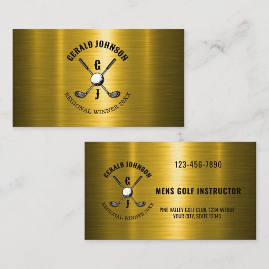 Goud Elegant Custom Golf Monogram Ontwerp Visitekaartje (Voorkant / Achterkant)