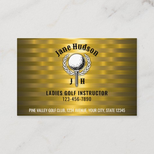 Goud Elegant Dames Golf Monogram Ontwerp Visitekaartje (Achterkant)