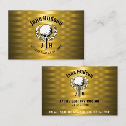 Goud Elegant Dames Golf Monogram Ontwerp Visitekaartje (Voorkant / Achterkant)