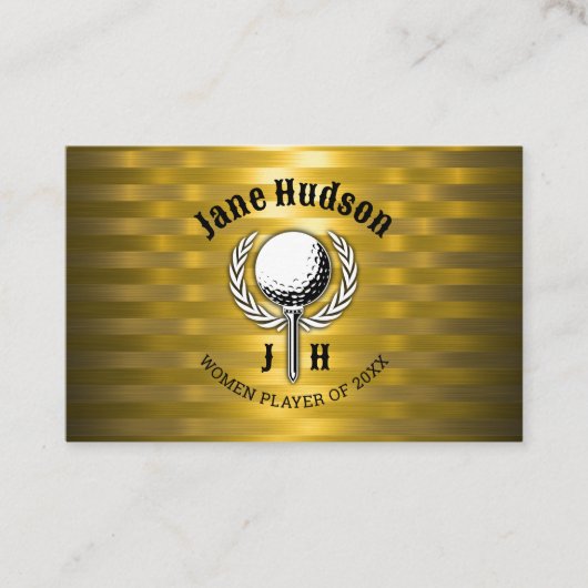 Goud Elegant Dames Golf Monogram Ontwerp Visitekaartje (Voorkant)