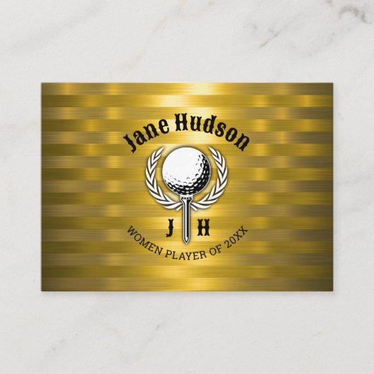 Goud Elegant Dames Golf Monogram Ontwerp Visitekaartje (Voorkant)