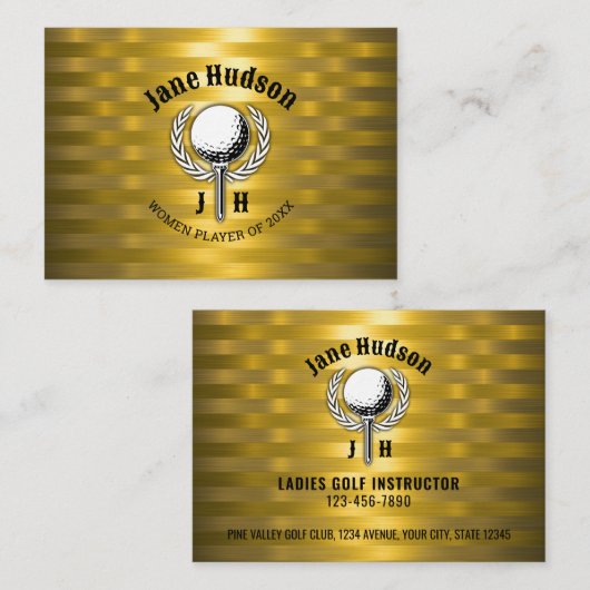 Goud Elegant Dames Golf Monogram Ontwerp Visitekaartje (Voorkant / Achterkant)