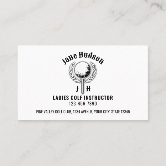 Goud Elegant Dames Golf Monogram Ontwerp Visitekaartje (Achterkant)