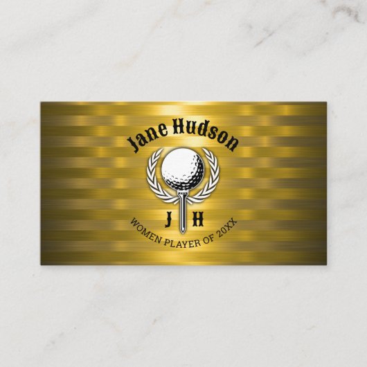Goud Elegant Dames Golf Monogram Ontwerp Visitekaartje (Voorkant)