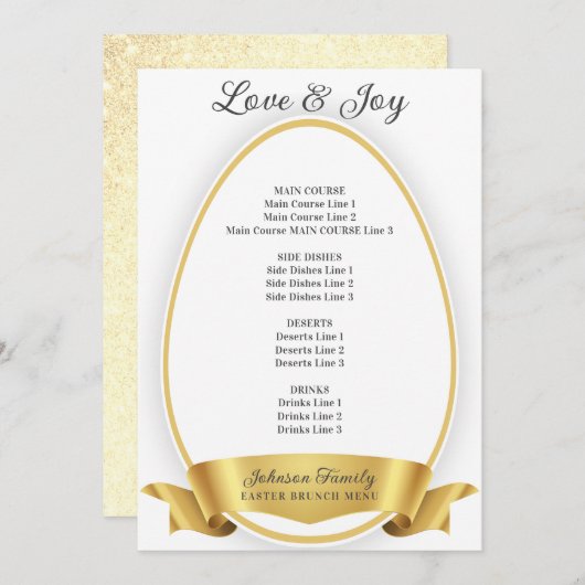 Goud Elegant Eenvoudig Paasei Brunch Diner Menu (Voorkant / Achterkant)