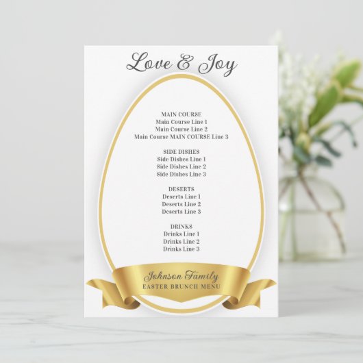 Goud Elegant Eenvoudig Paasei Brunch Diner Menu (Staand voorkant)