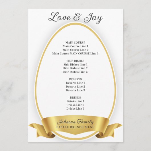 Goud Elegant Eenvoudig Paasei Brunch Diner Menu (Voorkant)