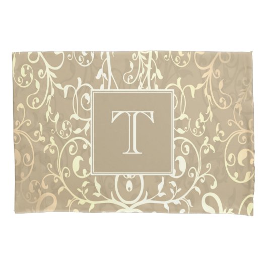 Goud Elegant Flourish Monogram Kussensloop (Voorkant)