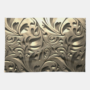 Goud elegant gegraveerd metaal ziet er abstract ui theedoek