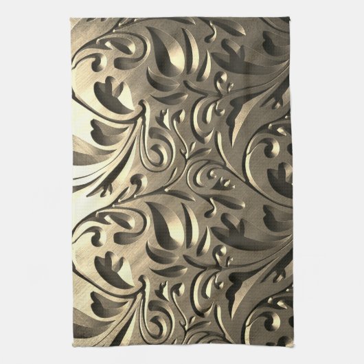 Goud elegant gegraveerd metaal ziet er abstract ui theedoek (Verticaal)