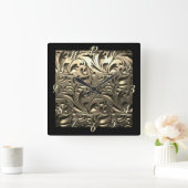 Goud elegant gegraveerd metaal ziet er abstract ui vierkante klok (Huis)