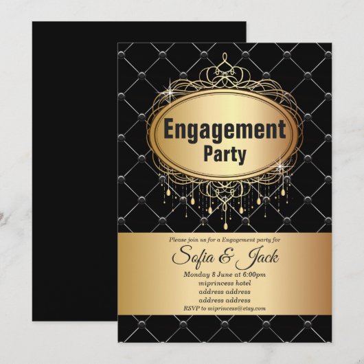 Goud, elegant, glitter, Engagement party Kaart (Voorkant / Achterkant)