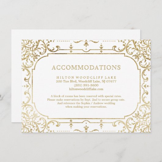 Goud elegant  huwelijksfeest informatiekaartje (Voorkant / Achterkant)