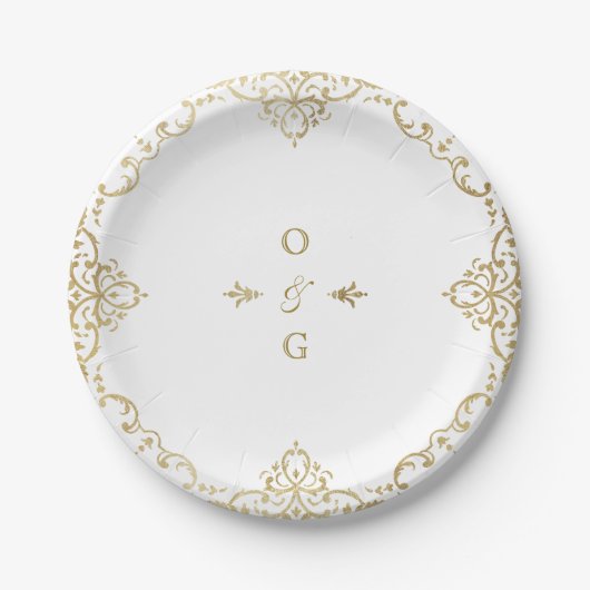 Goud elegant  huwelijksmonogram papieren bordje (Voorkant)