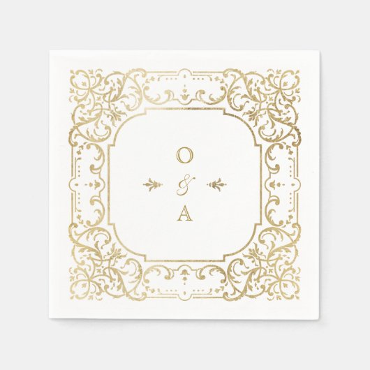 Goud elegant  huwelijksmonogram servet (Voorkant)