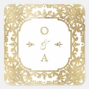 Goud elegant  huwelijksmonogram vierkante sticker