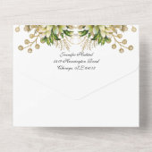 Goud Elegant Katholiek Bloemen Bruiloft All In One Uitnodiging (Achterkant)