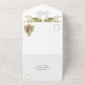 Goud Elegant Katholiek Bloemen Bruiloft All In One Uitnodiging (Buitenkant)