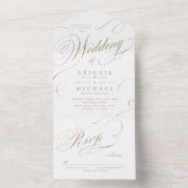 Goud elegant klassiek kalligrafie oud huwelijk all in one uitnodiging (Binnen)