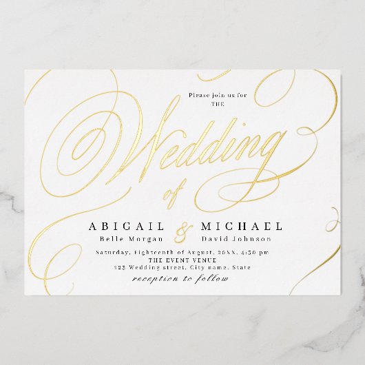 Goud elegant klassiek kalligrafie oud huwelijk folie uitnodiging (Voorkant)