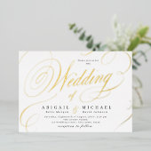 Goud elegant klassiek kalligrafie oud huwelijk folie uitnodiging (Staand Voorkant)