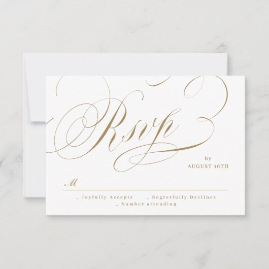 Goud elegant klassiek kalligrafie oud huwelijk RSVP kaartje (Voorkant)