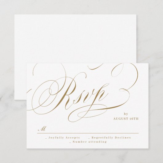 Goud elegant klassiek kalligrafie oud huwelijk RSVP kaartje (Voorkant / Achterkant)