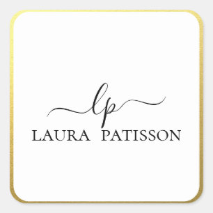 Goud elegant-krijtschrift met monogram vierkante sticker