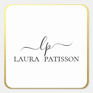 Goud elegant-krijtschrift met monogram vierkante sticker