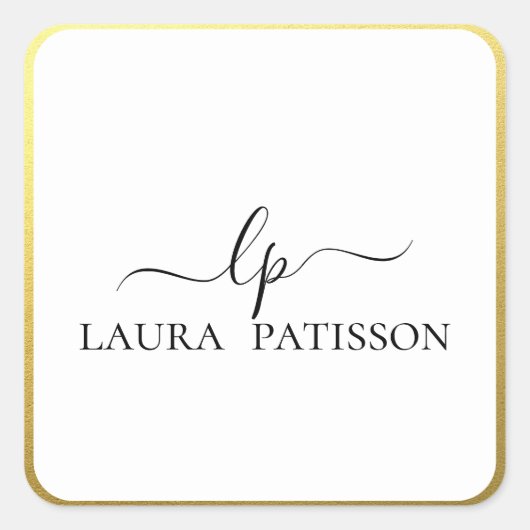 Goud elegant-krijtschrift met monogram vierkante sticker (Voorkant)