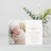 Goud Elegant Kruis Kalligrafie Foto Dop Kaart (Staand voorkant)