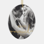 Goud Elegant Merry & Married Christmas Foto Keramisch Ornament (Rechts)