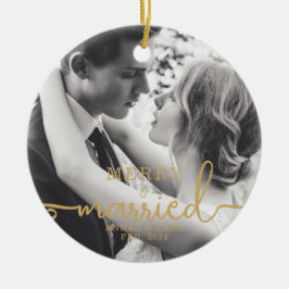 Goud Elegant Merry & Married Christmas Foto Keramisch Ornament