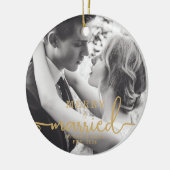 Goud Elegant Merry & Married Christmas Foto Keramisch Ornament (Links)