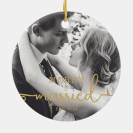 Goud Elegant Merry & Married Christmas Foto Keramisch Ornament