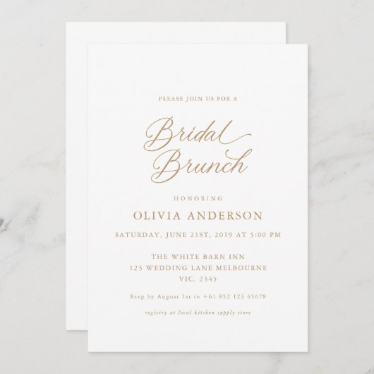 Goud Elegant Modern Script Bridal Brunch Kaart (Voorkant / Achterkant)