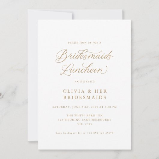 Goud Elegant Modern Script Bruidsmeisjes Luncheon Kaart (Voorkant)