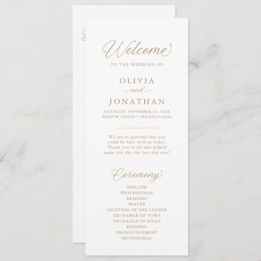 Goud Elegant Modern Script Kalligrafie Programmakaart (Voorkant / Achterkant)