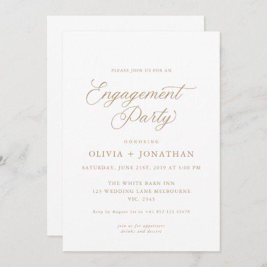 Goud Elegant Moderne Kalligrafie Verlovingsfeest Kaart (Voorkant / Achterkant)