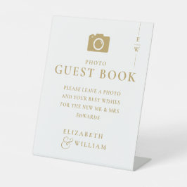 Goud Elegant Monogram Foto Gastboek Trouwen Reclamebord Met Voetstuk