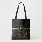 Goud Elegant #Monogram & Gouden Blad Patroon Zwart Tote Bag (Voorkant)
