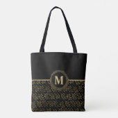 Goud Elegant #Monogram & Gouden Blad Patroon Zwart Tote Bag (Achterkant)