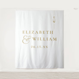 Goud Elegant Monogram Huwelijksfoto Achtergrond Wandkleed