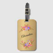 Goud Elegant Paarse Bloemen Personaliseren Bagagelabel (Voorkant (verticaal))