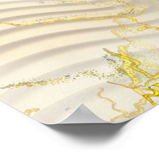 Goud Elegant Ripple Effect & Rozen Bladeren en Vog Poster (Hoek)