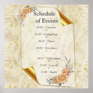 Goud Elegant Ripple Effect & Rozen Bladeren en Vog Poster