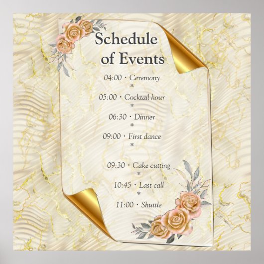 Goud Elegant Ripple Effect & Rozen Bladeren en Vog Poster (Voorkant)